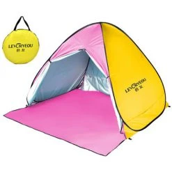 TANCYCO Tente De Camping En Plein Air Pop-up Fun-Play Tent Tente Instantanée Automatique Tente De Protection UV Auvent Pare-soleil Pour Camping Plage Arrière-cour (M, Jaune Et Rose)