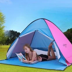 TANCYCO Tente De Camping En Plein Air Pop-up Fun-Play Tent Tente Instantanée Automatique Tente De Protection UV Auvent Pare-soleil Pour Camping Plage Arrière-cour (L, Jaune Et Rose) -Pergola Soldes 66806043 4
