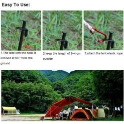 Piquets De Tente De 20 Cm, 6 Piquets De Tente Très Résistants En Acier Au Carbone Avec Crochet Et Trou Pour Le Camping/auvent/bâche/filet De Jardin/auvent,Yeurié -Pergola Soldes 66809585 5