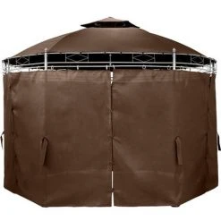 TECTAKE Tonnelle De Jardin Ronde Avec Panneaux Latéraux 6 Piliers En Métal 3,5 M X 2,8 M Marron - Marron -Pergola Soldes 66850050 4