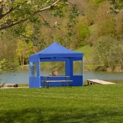 TECTAKE Tonnelle De Jardin Terrasse Pliante Autoportée Réglable 3 X 3 M Structure En Aluminium à 4 Parois Bleu + Sac De Transport - Bleu -Pergola Soldes 66852133 2