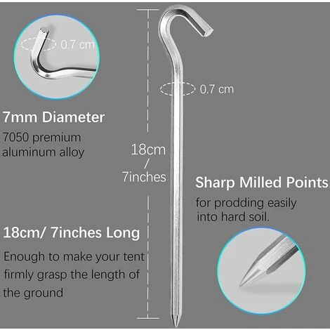 OCXIN Piquets De Tente, Piquets De Tente De 18 Cm Crochets De Tente En Métal Piquets En Aluminium Piquets De Sol Pour Sols Durs, Idéaux Pour Le Jardin, Le Camping, La Pêche Et Les Tentes 4 OCXIN Piquets De Tente, Piquets De Tente De 18 Cm Crochets De Tente En Métal Piquets En Aluminium Piquets De Sol Pour Sols Durs, Idéaux Pour Le Jardin, Le Camping, La Pêche Et Les Tentes – Image 2