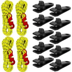 TANCYCO 10 Pcs Tente Auvent Pinces Clips Avec Guyline Cordons Ajusteur Tente Tendeurs Pour Tente Randonnée Camping Sac à Dos
