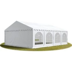 INTENT24.FR Tente Barnum De Réception 5x8 M PREMIUM Bâches Amovibles PVC Env. 500g/m² Blanc + Cadre De Sol Jardin - Blanc