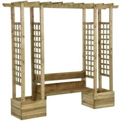 TRUE DEAL Pergola De Jardin Avec Banc Et Jardinières Bois De Pin Imprégné -Pergola Soldes 67303889 2