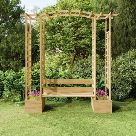 TRUE DEAL Pergola De Jardin Avec Banc Et Jardinières Bois De Pin Imprégné 3 TRUE DEAL Pergola De Jardin Avec Banc Et Jardinières Bois De Pin Imprégné