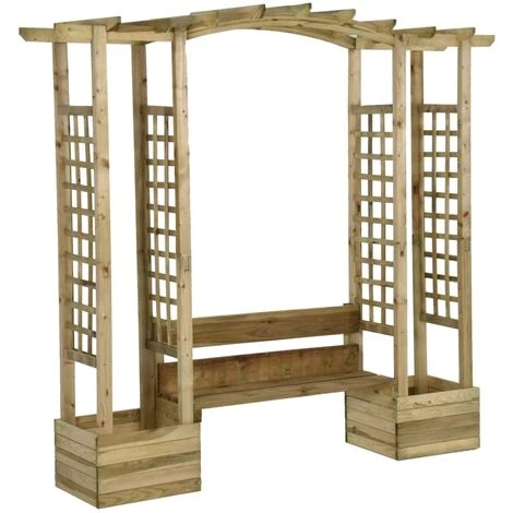 TRUE DEAL Pergola De Jardin Avec Banc Et Jardinières Bois De Pin Imprégné 4 TRUE DEAL Pergola De Jardin Avec Banc Et Jardinières Bois De Pin Imprégné – Image 2