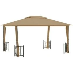 TRUE DEAL Tonnelle Avec Parois Et Toit Double 3x4 M Taupe 8 TRUE DEAL Tonnelle Avec Parois Et Toit Double 3x4 M Taupe -Pergola Soldes 67310236 2