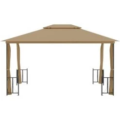 TRUE DEAL Tonnelle Avec Parois Et Toit Double 3x4 M Taupe 9 TRUE DEAL Tonnelle Avec Parois Et Toit Double 3x4 M Taupe -Pergola Soldes 67310236 3