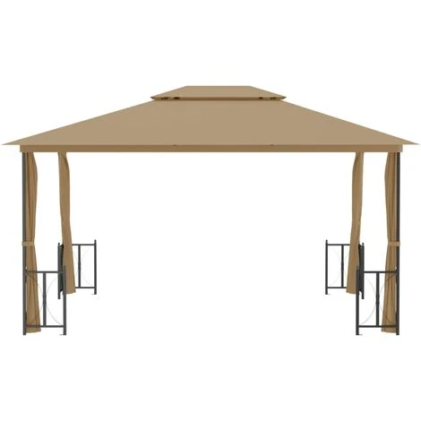 TRUE DEAL Tonnelle Avec Parois Et Toit Double 3x4 M Taupe 5 TRUE DEAL Tonnelle Avec Parois Et Toit Double 3x4 M Taupe – Image 3