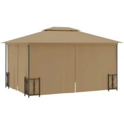 TRUE DEAL Tonnelle Avec Parois Et Toit Double 3x4 M Taupe 10 TRUE DEAL Tonnelle Avec Parois Et Toit Double 3x4 M Taupe -Pergola Soldes 67310236 4