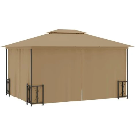 TRUE DEAL Tonnelle Avec Parois Et Toit Double 3x4 M Taupe 6 TRUE DEAL Tonnelle Avec Parois Et Toit Double 3x4 M Taupe – Image 4