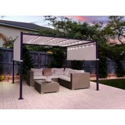 BELIANI Pergola à Lampes LED 310 X 310 Cm Beige - Beige -Pergola Soldes 67376494 2