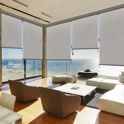 Froadp Auvent Vertical, Store Enrouleur Occultant Avec Manivelle, Auvent De Confidentialité, Crème Solaire Résistante Aux UV, Adapté Pour L'intérieur Et L'extérieur, 250x140cm, (Gris Clair) -Pergola Soldes 67376750 4