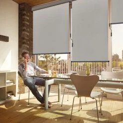 Froadp Auvent Vertical, Store Enrouleur Occultant Avec Manivelle, Auvent De Confidentialité, Crème Solaire Résistante Aux UV, Adapté Pour L'intérieur Et L'extérieur, 250x140cm, (Gris Clair) -Pergola Soldes 67376750 5