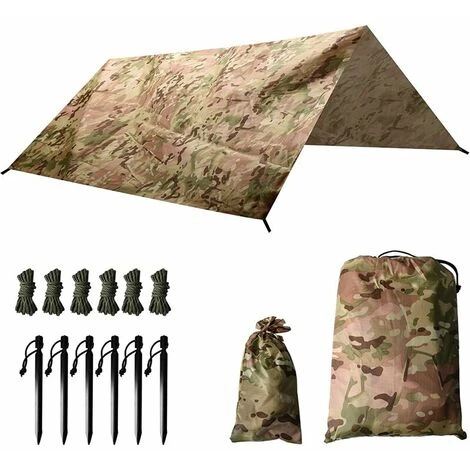 Cisea Tarp Camouflage Anti-Pluie Camping Rain Tente Bâche Portable Ripstop Légèr Imperméable à L'eau Pour Randonnée, Pêche,Pique-Nique, Abri -avec Accessoires Et Sac De Transport 3 Cisea Tarp Camouflage Anti-Pluie Camping Rain Tente Bâche Portable Ripstop Légèr Imperméable à L'eau Pour Randonnée, Pêche,Pique-Nique, Abri -avec Accessoires Et Sac De Transport
