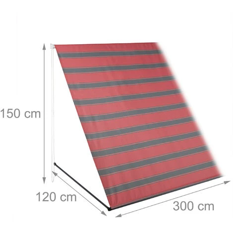 Relaxdays Store Rétractable, HxL : 120 X 300 Cm, Protection UV, Polyester, Ombre Fenêtre, Balcon, Gris/rouge 7 Relaxdays Store Rétractable, HxL : 120 X 300 Cm, Protection UV, Polyester, Ombre Fenêtre, Balcon, Gris/rouge – Image 5