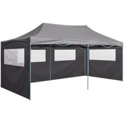 MAISONCHIC Tente De Réception Pliable Avec 4 Parois / Tonnelle De Jardin Barnum / 3x6 M Acier Anthracite -Pergola Soldes 67652624 2