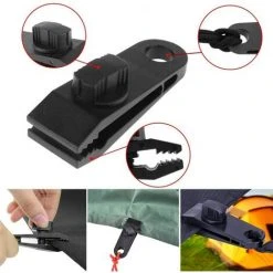 TANABATA 20 Pcs Pinces Linoléum Réutilisables Tarp Clips PoignéE Verrouillage Robuste Pour Camping, L'agriculture, Jardin, Housses Bateau, Auvents, Bannières—Noir, 10 Pinces De Tente+10 Cordes Attachées -Pergola Soldes 67668606 4