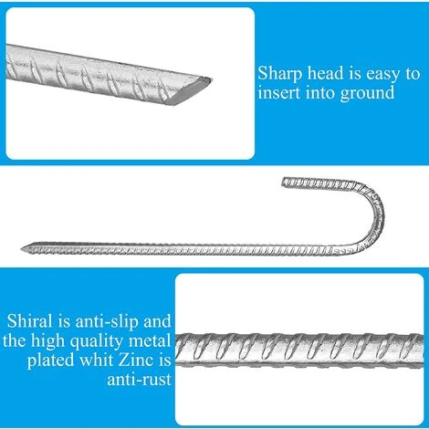 FLYME Ancres De Sol En Lot De 10, Piquets De Tente En Acier Galvanisé,piquets De Fixation Avec Crochet En J, 12 Pouces Trampoline Auvent Ancrage Au Sol En Acier Très Résistant 4 FLYME Ancres De Sol En Lot De 10, Piquets De Tente En Acier Galvanisé,piquets De Fixation Avec Crochet En J, 12 Pouces Trampoline Auvent Ancrage Au Sol En Acier Très Résistant – Image 2