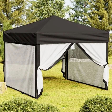 Tente De Réception Pliable Avec Parois Noir 3x3 M VidaXL - Noir 4 Tente De Réception Pliable Avec Parois Noir 3x3 M VidaXL - Noir – Image 2