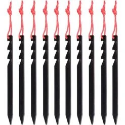 YIENJAOY AGILITY Piquets De Tente 10 Pièces Sardines Camping Piquets De Fixation Léger Avec Sac De Rangement Pour Randonnée Voyage En Plein Air Activités Extérieur Y Design - 18cm - Noir