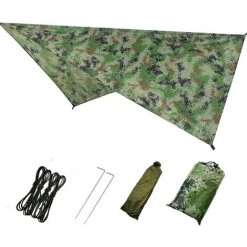 YIENJAOY AGILITY Camping Bâche Anti-Pluie Rain Tarp Imperméable Tarp Rain Fly Toile De Tente Avec Sac De Rangement Pour Extérieur Camping Randonnée, Camouflage 230*140cm