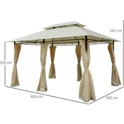Outsunny Tonnelle Barnum Pavillon De Jardin Style Colonial Double Toit Toiles Latérales Amovibles 3L X 4l X 2,65H M Crème - Beige -Pergola Soldes 6812071 3