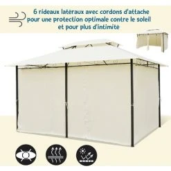 Outsunny Tonnelle Barnum Pavillon De Jardin Style Colonial Double Toit Toiles Latérales Amovibles 3L X 4l X 2,65H M Crème - Beige -Pergola Soldes 6812071 4