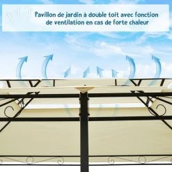 Outsunny Tonnelle Barnum Pavillon De Jardin Style Colonial Double Toit Toiles Latérales Amovibles 3L X 4l X 2,65H M Crème - Beige -Pergola Soldes 6812071 5