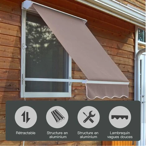 Outsunny Store Banne Manuel Inclinaison Réglable Aluminium Polyester Imperméabilisé 70L X 180l Cm Taupe Clair 6 Outsunny Store Banne Manuel Inclinaison Réglable Aluminium Polyester Imperméabilisé 70L X 180l Cm Taupe Clair – Image 4