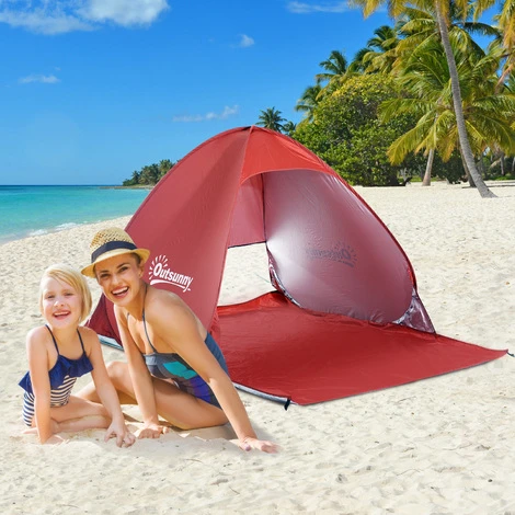Outsunny Abri De Plage Tente De Plage Pliable Pop-up Automatique Instantané Protection UV Fenêtre Arrière Grand Tapis De Sol Rouge Brique - Rouge 4 Outsunny Abri De Plage Tente De Plage Pliable Pop-up Automatique Instantané Protection UV Fenêtre Arrière Grand Tapis De Sol Rouge Brique - Rouge – Image 2