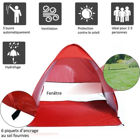 Outsunny Abri De Plage Tente De Plage Pliable Pop-up Automatique Instantané Protection UV Fenêtre Arrière Grand Tapis De Sol Rouge Brique - Rouge 6 Outsunny Abri De Plage Tente De Plage Pliable Pop-up Automatique Instantané Protection UV Fenêtre Arrière Grand Tapis De Sol Rouge Brique - Rouge – Image 4