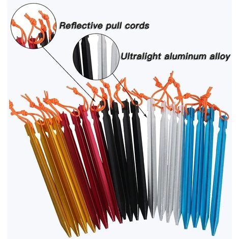 OYLDA Lot De 20 Piquets De Tente En Alliage D'aluminium Avec Cordon De Serrage Pour Camping En Plein Air (mélange De 5 Couleurs) 6 OYLDA Lot De 20 Piquets De Tente En Alliage D'aluminium Avec Cordon De Serrage Pour Camping En Plein Air (mélange De 5 Couleurs) – Image 4