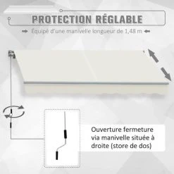 Outsunny Store Banne Manuel Rétractable Aluminium Polyester Imperméabilisé 3L X 2,5l M Crème - Crème -Pergola Soldes 7041048 5
