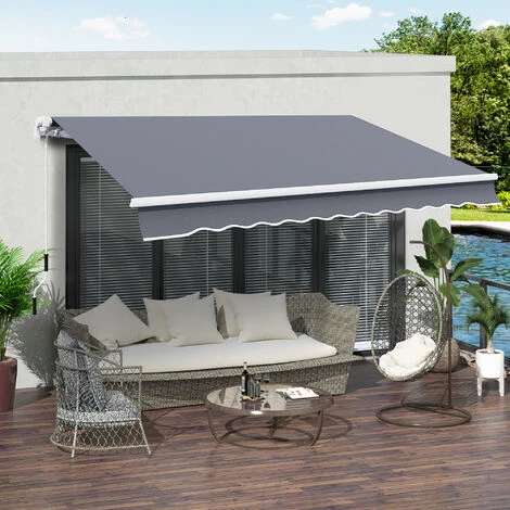 HOMCOM Auvent Manuel De Jardin Terrasse Store Aluminium Retractable 4L X 3l M Gris - Gris 4 HOMCOM Auvent Manuel De Jardin Terrasse Store Aluminium Retractable 4L X 3l M Gris - Gris – Image 2