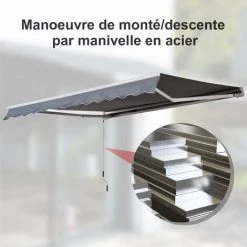 HOMCOM Auvent Manuel De Jardin Terrasse Store Aluminium Retractable 4L X 3l M Gris - Gris 9 HOMCOM Auvent Manuel De Jardin Terrasse Store Aluminium Retractable 4L X 3l M Gris - Gris -Pergola Soldes 723773 3