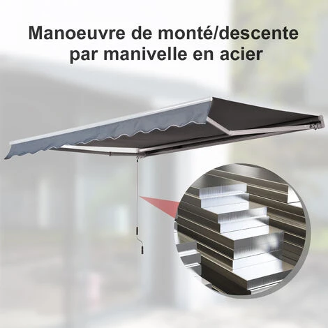 HOMCOM Auvent Manuel De Jardin Terrasse Store Aluminium Retractable 4L X 3l M Gris - Gris 5 HOMCOM Auvent Manuel De Jardin Terrasse Store Aluminium Retractable 4L X 3l M Gris - Gris – Image 3