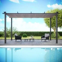 AVRIL PARIS Tonnelle/Pergola Aluminium 3x4m Toile Coulissante Rétractable - Gris Taupe - Hero XL - Gris