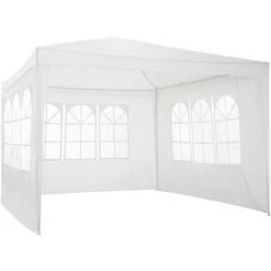 TECTAKE Tonnelle De Jardin Autoportante 3 M X 3 M Avec 3 Rideaux Amovibles Structure En Métal Blanc - Blanc