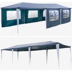 TECTAKE Tonnelle De Jardin Autoportante 9 M X 3 M Avec 8 Rideaux Amovibles Structure En Métal Bleu - Bleu -Pergola Soldes 7513876 2