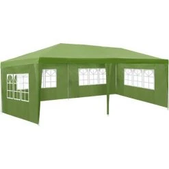 TECTAKE Tonnelle De Jardin Autoportante 6 M X 3 M Avec 5 Rideaux Structure En Métal Vert - Vert -Pergola Soldes 7514402 3