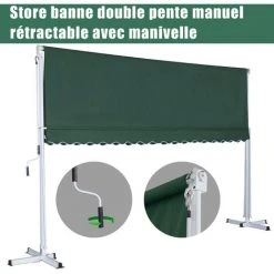 Outsunny Store Double Pente Manuel Rétractable Métal Polyester Imperméabilisé 3,5L X 2,94l X 2,5H M Vert Foncé -Pergola Soldes 7598291 5