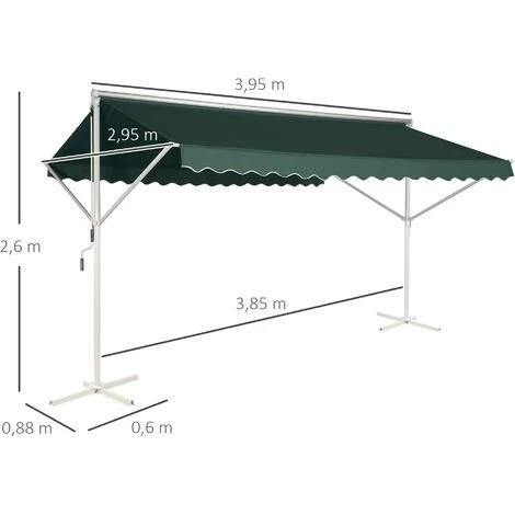 Outsunny Store Double Pente Manuel Rétractable Inclinaison Réglable Métal Polyester Imperméabilisé 3,95L X 2,98l X 2,55H M Vert Foncé - Vert 5 Outsunny Store Double Pente Manuel Rétractable Inclinaison Réglable Métal Polyester Imperméabilisé 3,95L X 2,98l X 2,55H M Vert Foncé - Vert – Image 3