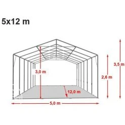 INTENT24.FR Hangar / Tente De Stockage PROFESSIONAL 5 X 12 M Blanc Env. 550g/m² PVC Anti-feu Hauteur 2,60 M - Blanc -Pergola Soldes 7660854 5