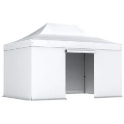 INTEROUGE Tente Pliante Pergola Tente De Jardin Tonnelle 3x4.5 M En Acier Et Polyester 300g/m² Barnum Avec 4 Bâches Latérales Blanc