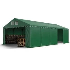 INTENT24.FR INTENT24 Hangar Tente De Stockage 5 X 10 M D'élevage De 2,60m De Hauteur Vert Fonce épaisses D'env. 500g/m² PVC Imperméables - Vert