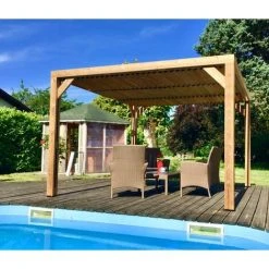 Habrita Pergola THERMAUVENT En Bois Avec Vantelles Mobiles Sur Toit