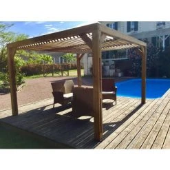 Habrita Pergola THERMAUVENT En Bois Avec Vantelles Mobiles Sur Toit -Pergola Soldes 8338856 4